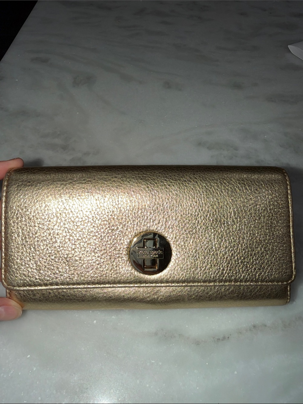 Kate spade Metallic Gold Leather Clutch Wallet with Turnlock